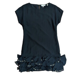 Ted Baker Mini Party Dress Black Gold Sequin Ruffle 0